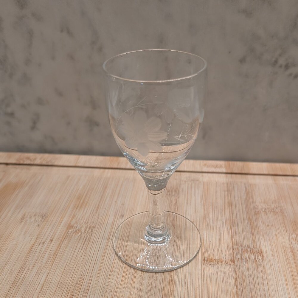Vintage etched flower liqueur glass